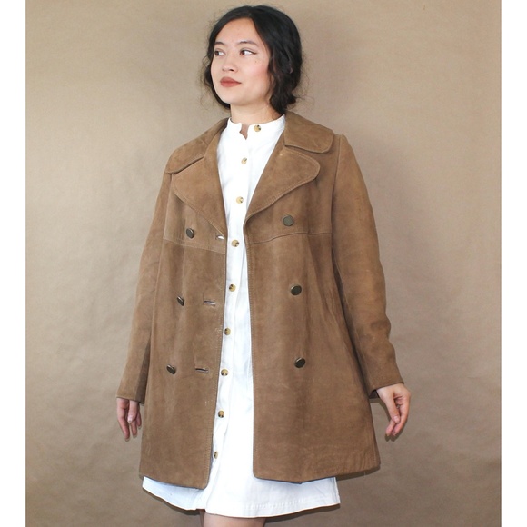 Vintage Jackets & Blazers - vtg 60s Suede leather mod Peacoat